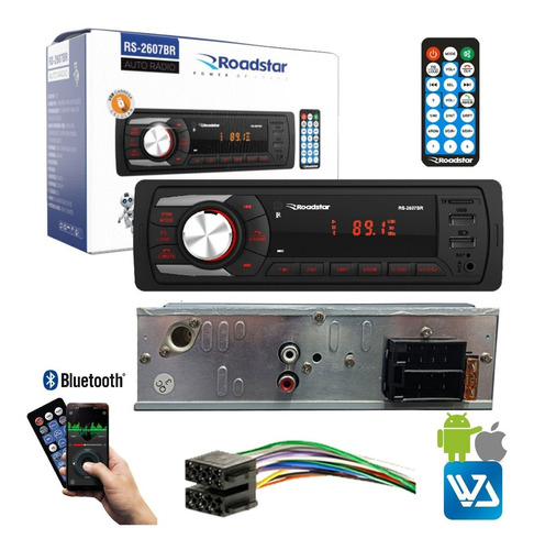 Rádio De Carro Bluetooth 1 Din Rs-2607br Usb Fm Sd Roadstar