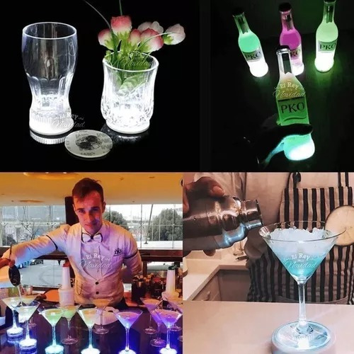 Imagen 4 de 6 de Set 3 Posavasos Con Luz Led Adhesiva Rgb Ideal Para Fiestas
