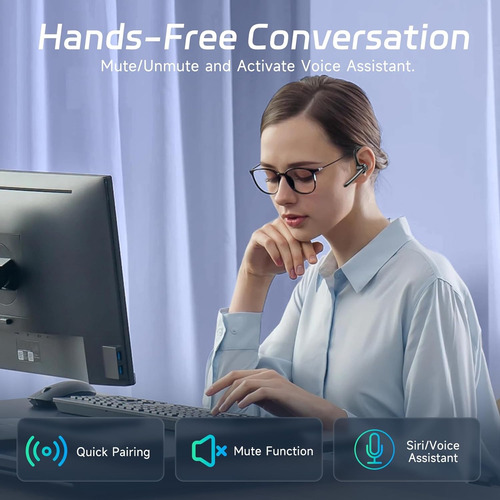 Wireless Headset Bluetooth Earpiece With Dual Noise Cancelin