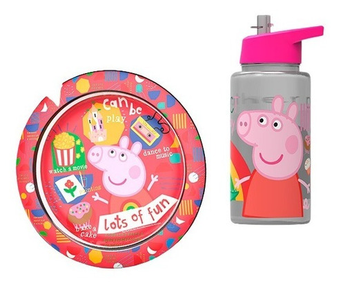 Peppa Pig Blister De Regalo Plato + Botella Straw Top