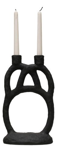 Candelabro Doble Abstracto De Resina Negro 29,2 Cm