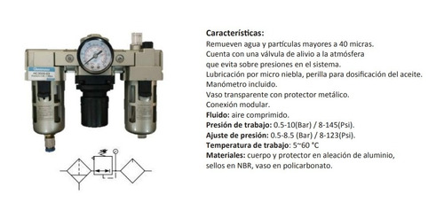 Filtro + Regulador + Lubricador (3 Cuerpos) / Hc3000-03 G3/8