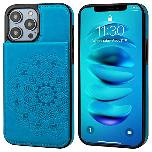 Funda Cartera Para iPhone 14 Pro Max Azul Premium Pu L-024
