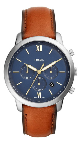 Reloj Fossil Fs5453 Men's Neutra Quartz Acero Inoxidable Y Color de la correa Marrón Color del fondo Azul