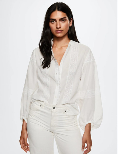 El Baúl De Anna Blusa Bordada Blanca Manga Larga Mango