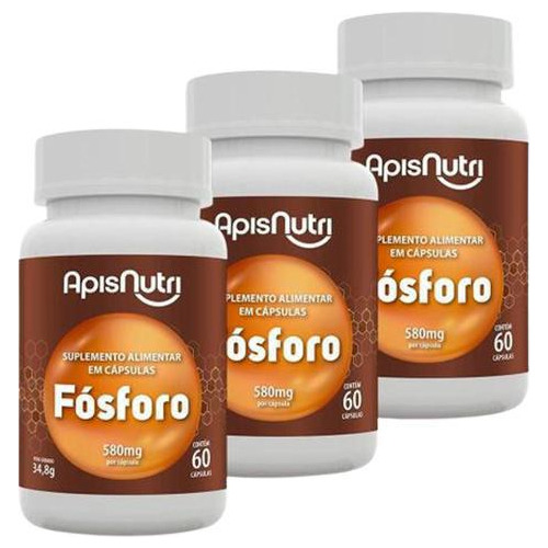 Kit 3 Suplementos Alimentar De Fósforo 60 Caps Apisnutri