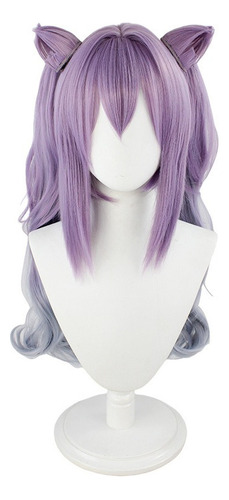 Genshin Impact Keqing Peluca Cosplay Largo Pelo 70cm # A