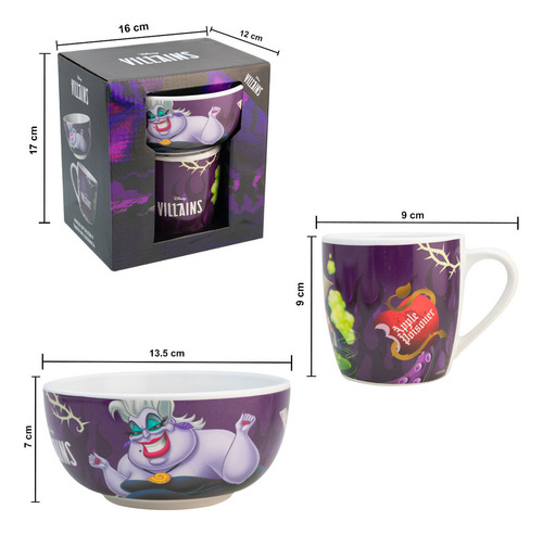 Set Desayuno Vajilla Porcelana Personajes 2 Pzas Villanas