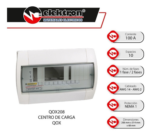 Imagen 2 de 6 de Centro De Carga - Qox208 - 100a 1f 3h 120/240v - 10ka - 10sp