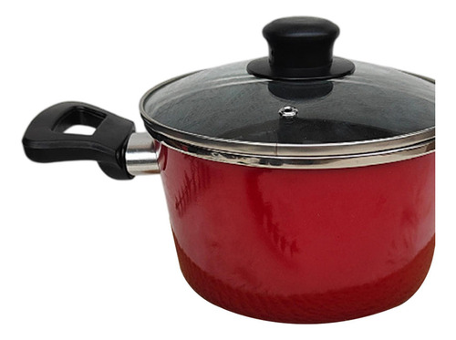 Panela Esmaltada, Panela Com Tampa De Vidro, 19cm Vermelho
