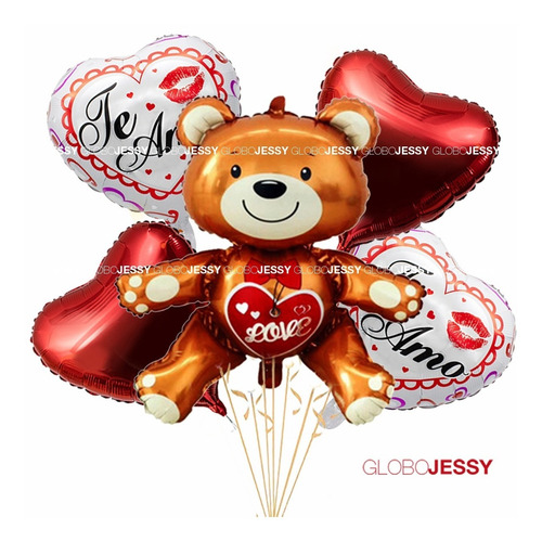 Imagen 5 de 5 de Globos San Valentin Paquete De 5 Globos Osito