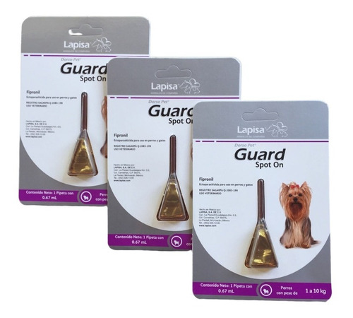 Pack 3 Dorso Pet Guard Spot On Perro 0.67 Ml 1 A 10 Kg