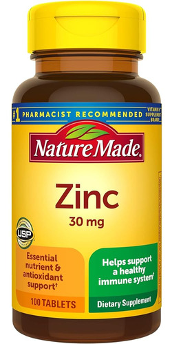 Nature Made Zinc 30 Mg, Suplemento Dietético Para La Salud I