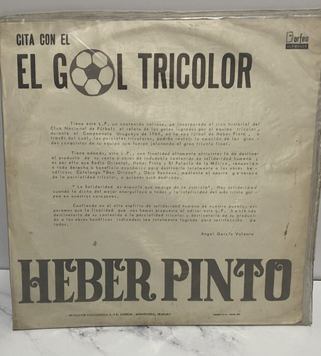 Disco H Pinto, Gol Tricolor, Club Nacional Campeón 1969 Cbdj (Usado)