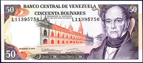 Billete 50 Bolívares L8 Diciembre 8 1992 Andrés Bello