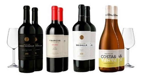 Vino Trapiche Surtido X8u + Copas Regalos