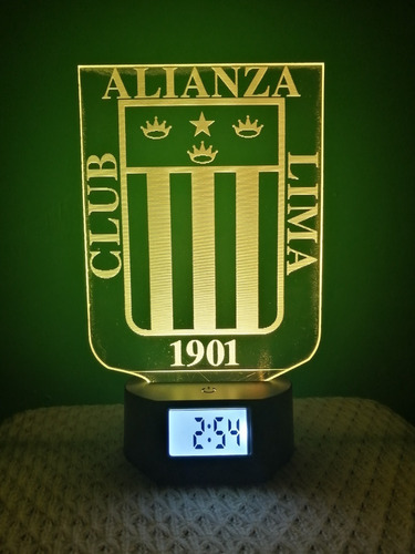 Lámpara Led Ilusión 3d Reloj Alarma Club Alianza Lima