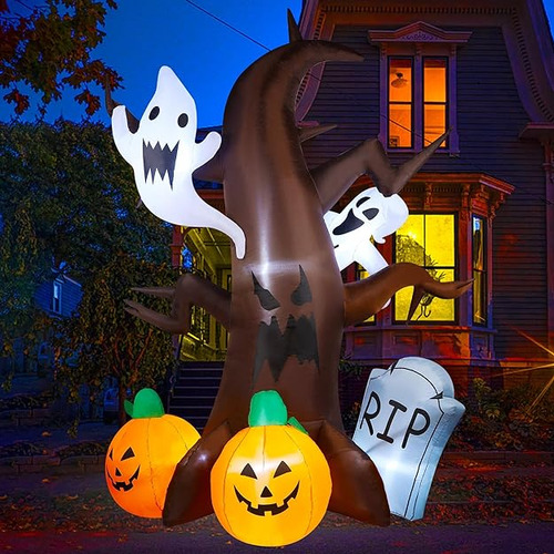 Arbol Fantasma Inflable De Halloween De 8 Pies Con Calabaza
