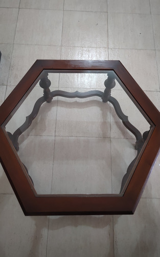 Mesa Ratona De Madera Y Vidrio Hexagonal En Buen Estado