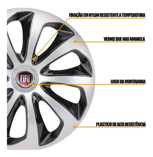 Imagem 4 de 5 de Jogo 4 Calota Velox Aro 15 Prata Preto Fiat Argo Idea Cronos