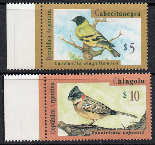 Argentina 2 Sellos Pájaros Cabecita Negra Y Chingolo 1995 