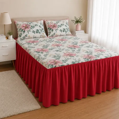 Cobre Leito Colcha Casal Oxford Floral Estampada Com Babado