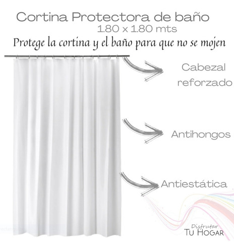 Imagen 3 de 7 de Cortina Baño Ducha Tela Lavable Bristol Blanca + Protector Antihongos Oregon