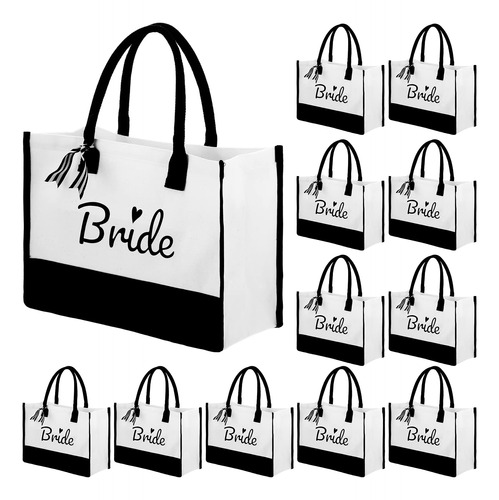 12 Bolsa Lona Para Novia Granel Color Blanco Negro Playa Asa