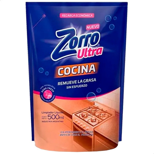 Imagen 1 de 1 de Limpiador Multiuso Antigrasa Zorro Ultra Dp 500ml Cocina