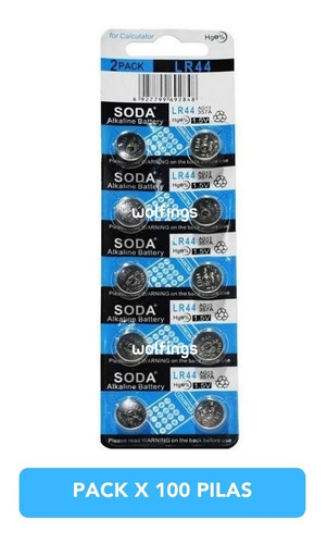 Imagen 1 de 5 de Pack 100 Pilas Boton Alcalinas Lr44 Ag13 A76 357 1,5v Soda
