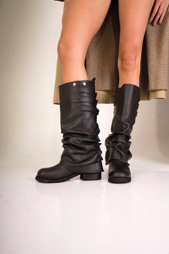 Botas Mujer Caña Alta Fruncida Desmontable 2en1 Cuero Jalea