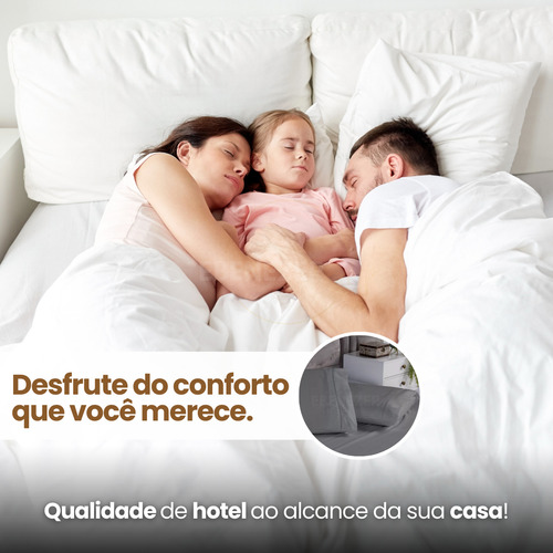 Lençol Queen Padrão C/ Elástico 3 Peças 400 Fios Percal Fronha Ponto Palito Toque Macio Premium Cor Cinza