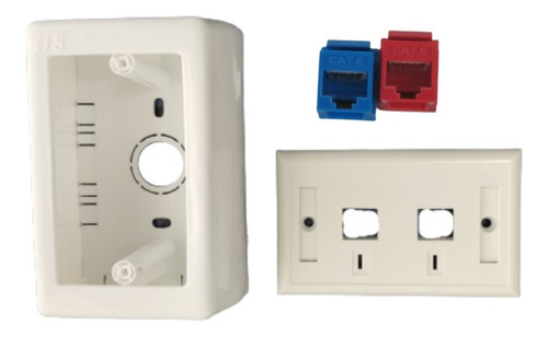 Tapa Face Plate Doble+ 2 Jack Rj45 Cat5+ Caja De Mecanismos