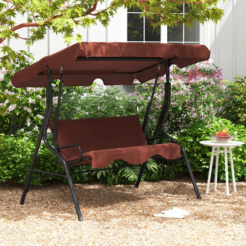 Silla Columpio De Toldo Para Patio, 3 Asientos Marrón