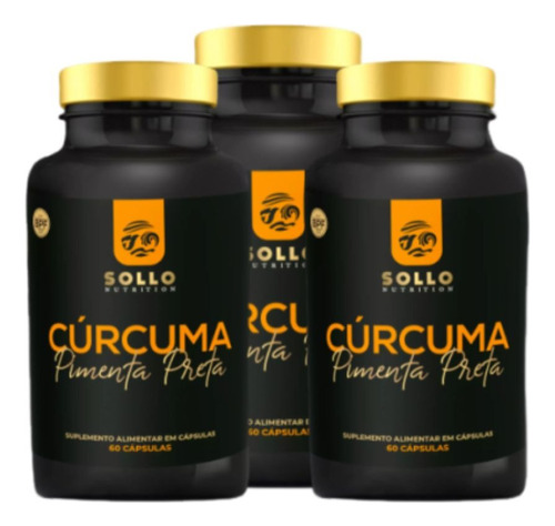 3x Cúrcuma Com Pimenta Preta, Piperina, Sollo 120 Cápsulas