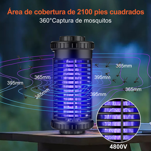 Bylifity G5495 lámpara mata mosquitos eléctrico Uv luz mata insectos ip65 soporta carga solar con batería de 4000mah adecuado para el hogar camping color negro