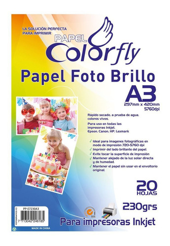 Papel Fotográfico Brillo A3 230gr 20 Hojas Pack X2 Disershop