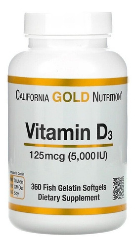Imagem 1 de 4 de Vitamina D3, 125mcg (5000 Ui), Importada Eua - 360 Caps
