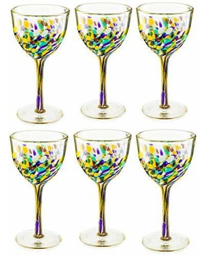 Mexican Wine Glasses Set Of 6, Pebble Confetti Mexican Luxur