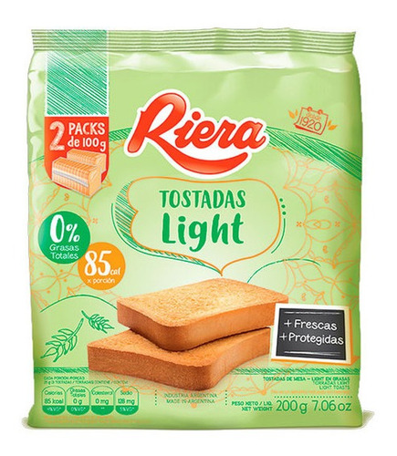 Imagen 1 de 1 de Tostadas Riera Equilibrio Light Paquete X 200 Grs Mesa Mate