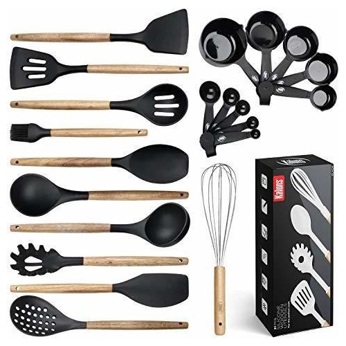 Utensilios De Cocina De 21 Piezas De Silicona Y Madera