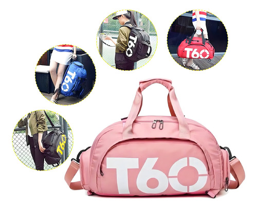 T60 Bolsa Academia Transversal Com Compartimentos Em Rose Desenho Do Tecido Liso
