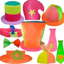 Comprar Combo 10 Articulos de Tela Fluo Cotillon Gorros Corbata Moño Kit Sombreros Cotillon Casamiento 15 Años Cumpleaños Gorras Fluor