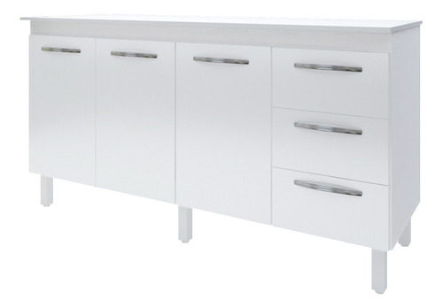 Kit Balcão Gabinete Armário Cozinha 160 Cm Com Tampo Emily Cor Branco/Branco Tampo Branco