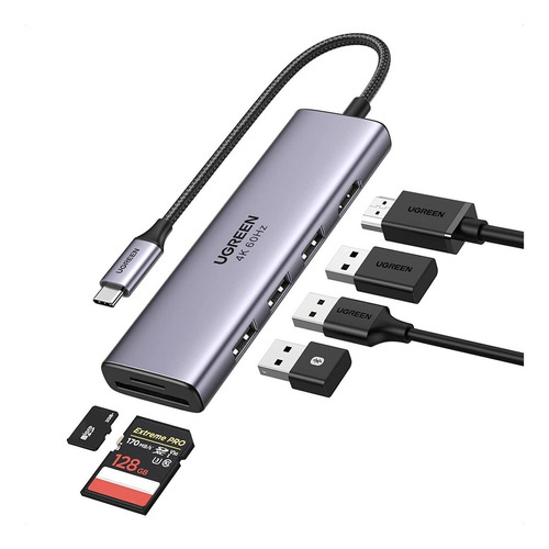 Multipuertos 6 En 1 Tipo C Adaptador 4k 60hz Usb 3.0 Ugreen