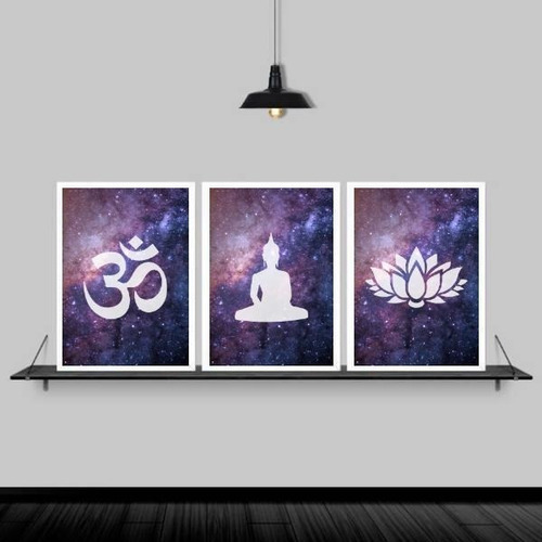 Kit 3 Quadros Decorativos Zen Buda Universo 24x18cm Branca