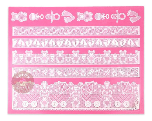 Molde Silicona Encaje Puntilla Comestible Baby Shower Bebe Color Rosa