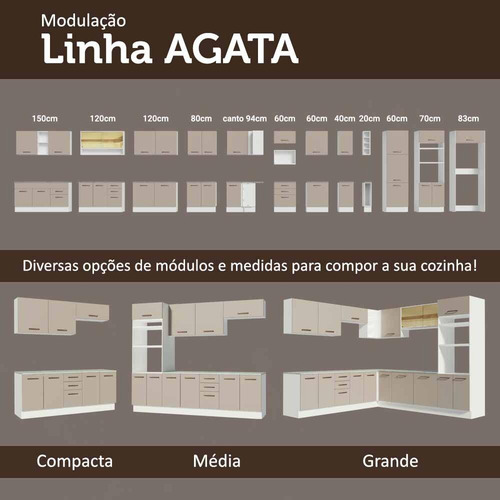 Armário De Cozinha Completa 270cm Madesa Agata 05 Bc Cor Branco/Crema