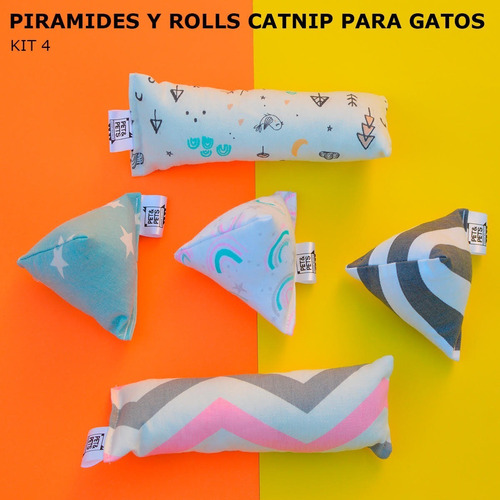 Juguete Para Gatos Catnip Kit De 3x Piramides Y 2x Playroll 