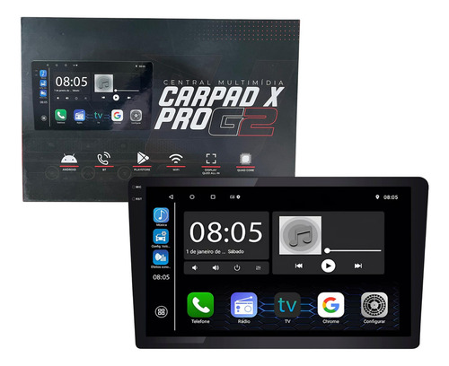 Multimídia 9pol Carpad G2 Quadcore 2gb 64gb Android Carplay Cor Preto